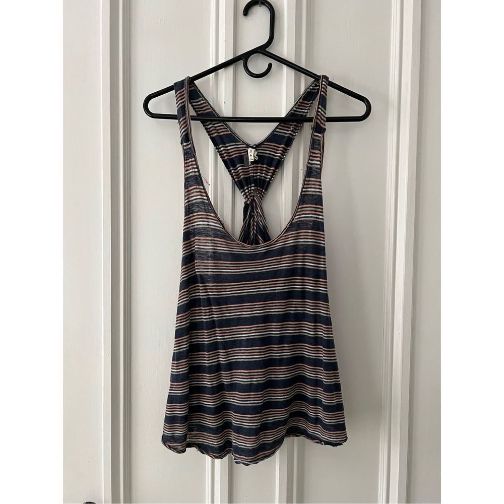 Free People nav, coral, white and brige linen striped lightweight tank top S